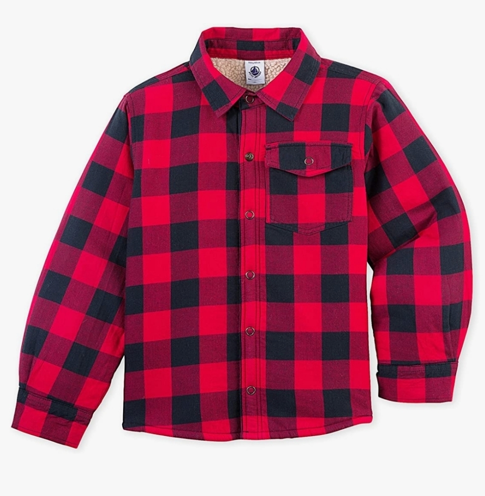 Petit Bateau Red/Black Long Sleeve Checkered Lined Shirt